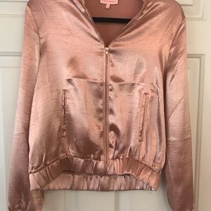 Pink satin bomber rose gold zipper